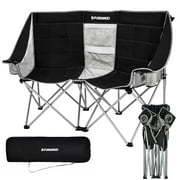 FUNDANGO Outdoor Loveseat Chair Portable Double Chair for 2 Person ,Black/Grey